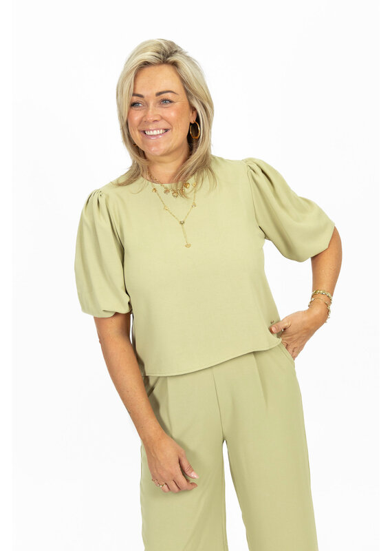 21Jewelz Losvallende blouse met pofmouw - groen