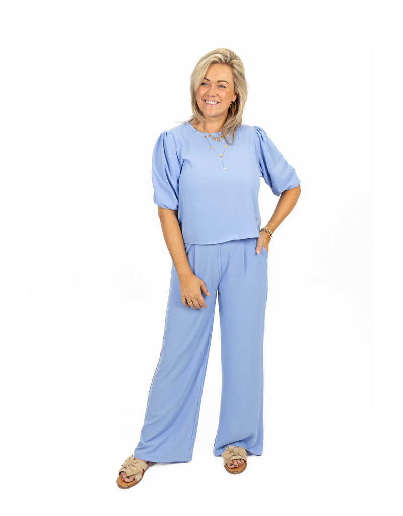 21Jewelz Losvallende blouse met pofmouw - blauw