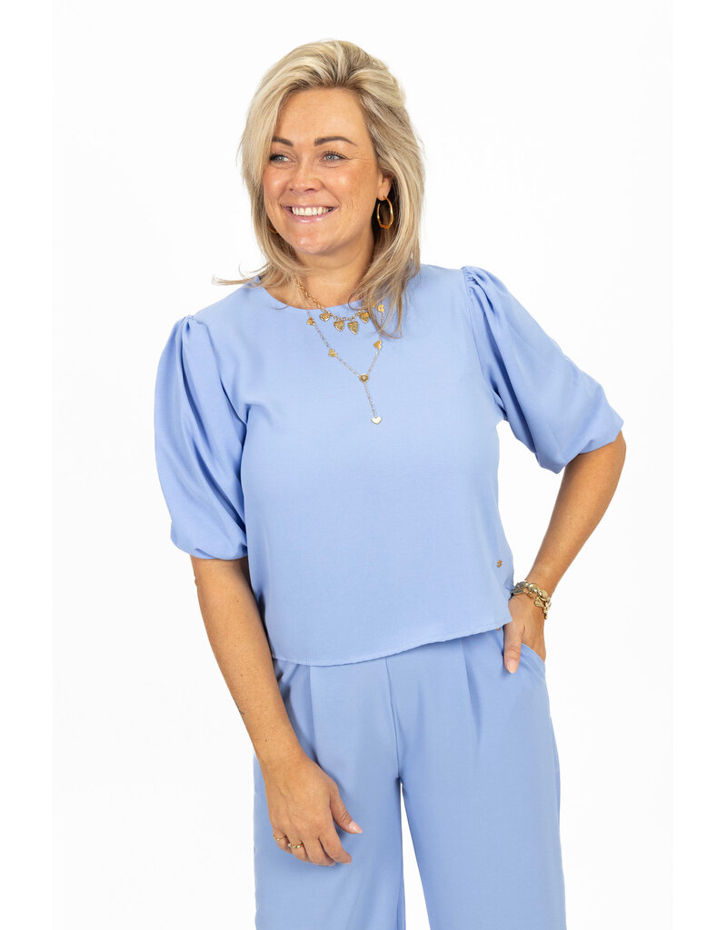21Jewelz Losvallende blouse met pofmouw - blauw