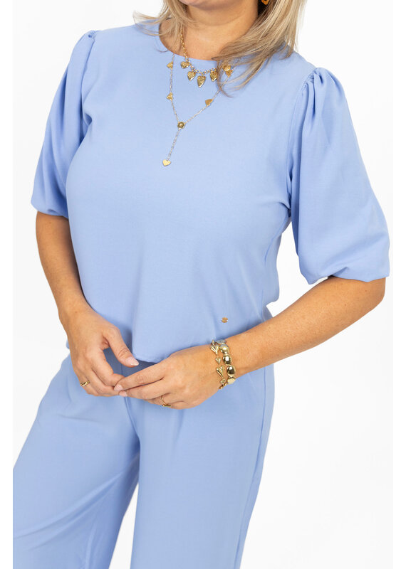 21Jewelz Losvallende blouse met pofmouw - blauw