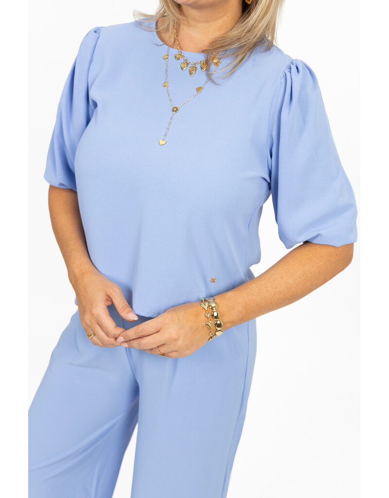 21Jewelz Losvallende blouse met pofmouw - blauw