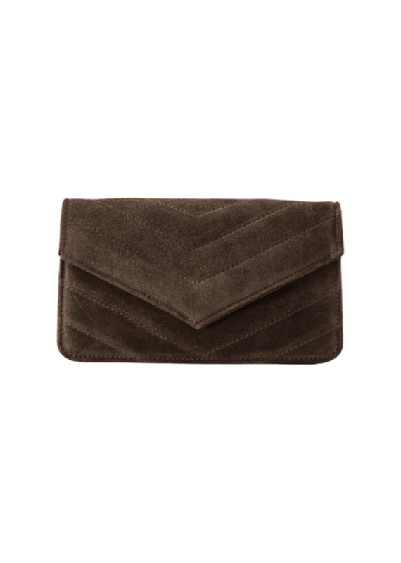 21Jewelz Tasje met gestikt patroon - suede donkerbruin