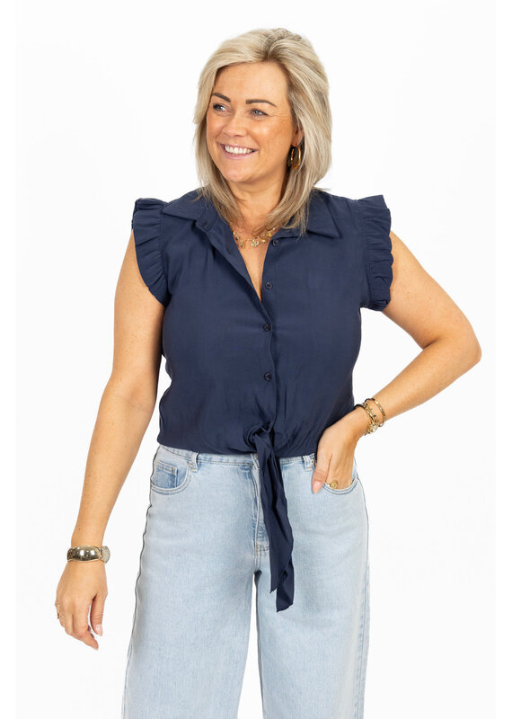 21Jewelz Blouse met knoopdetail & ruffles - donkerblauw