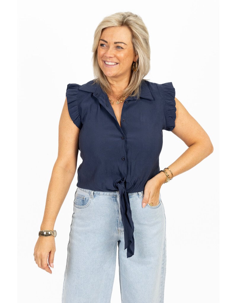 21Jewelz Blouse met knoopdetail & ruffles - donkerblauw