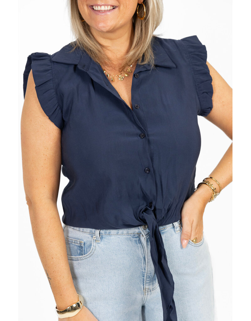 21Jewelz Blouse met knoopdetail & ruffles - donkerblauw