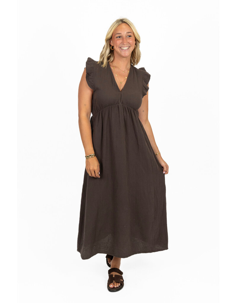 21Jewelz Mouwloze mousseline jurk met ruffles - bruin