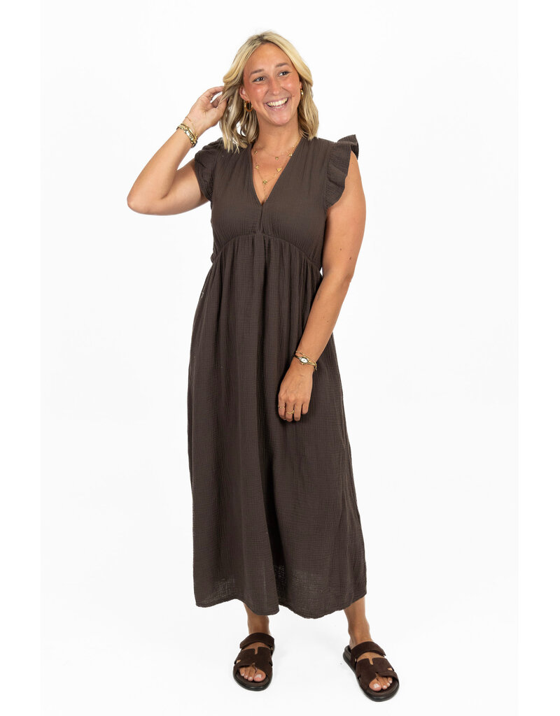 21Jewelz Mouwloze mousseline jurk met ruffles - bruin