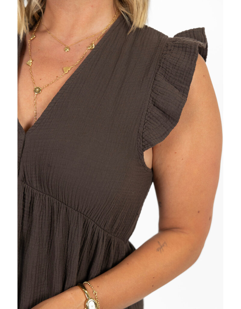 21Jewelz Mouwloze mousseline jurk met ruffles - bruin