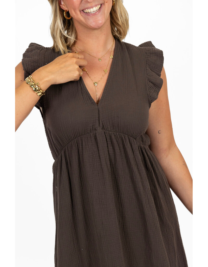 21Jewelz Mouwloze mousseline jurk met ruffles - bruin
