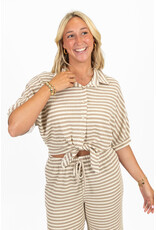 21Jewelz Gehaakt blousje met strepen & knoopdetail - taupe/beige