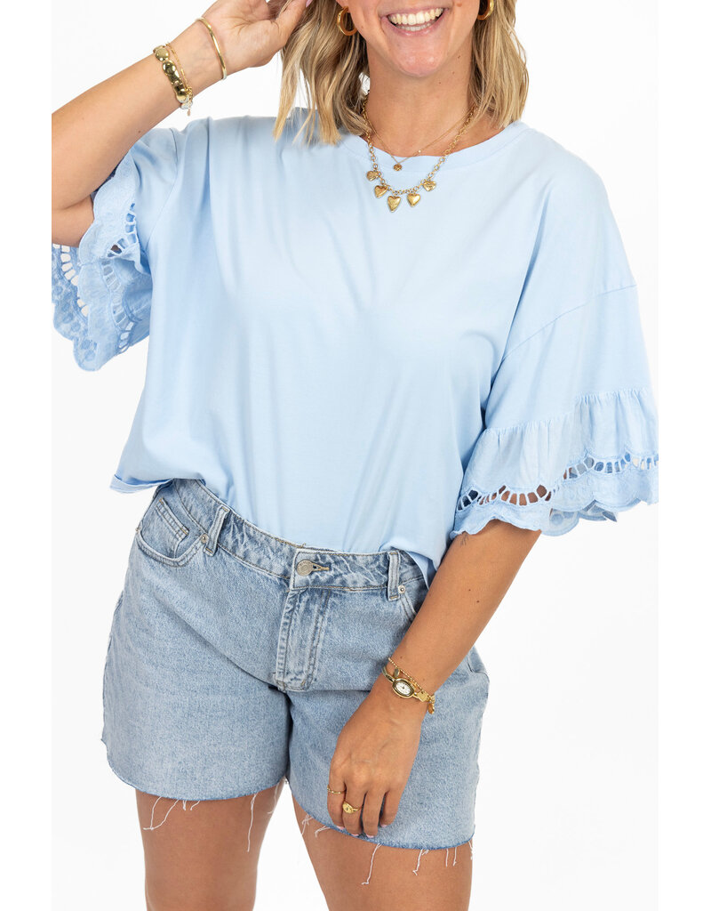 21Jewelz Shirt met kanten mouwen - licht blauw