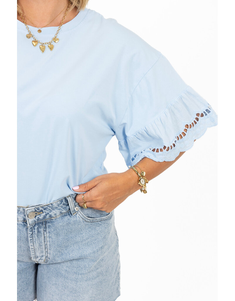 21Jewelz Shirt met kanten mouwen - licht blauw