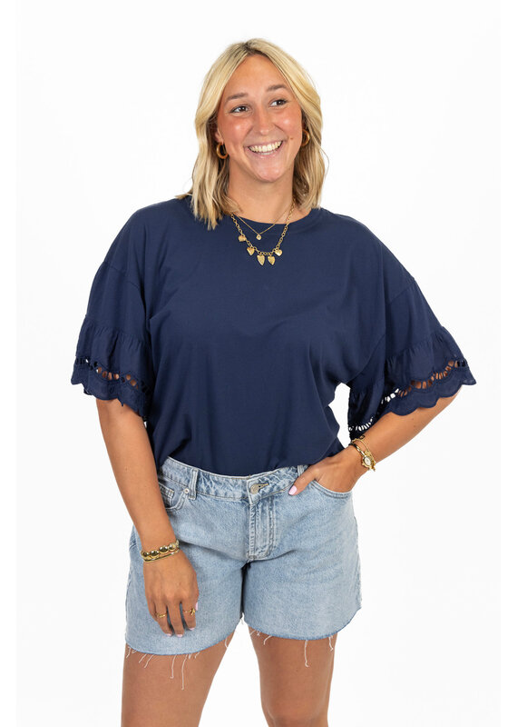 21Jewelz Shirt met kanten mouwen - donkerblauw