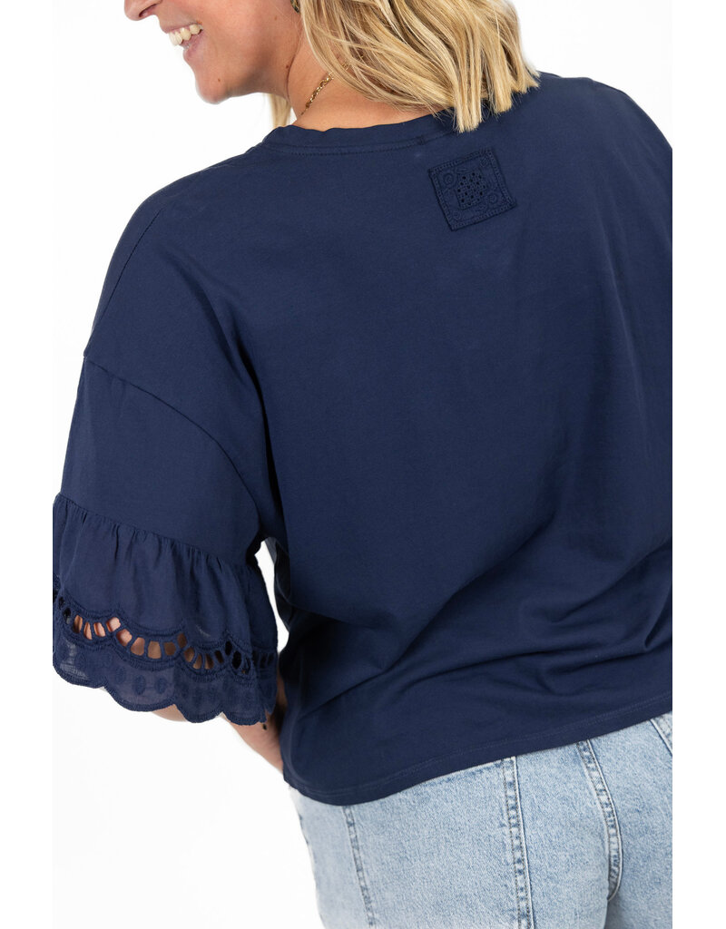 21Jewelz Shirt met kanten mouwen - donkerblauw