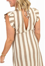 21Jewelz Mouwloze mousseline jurk met ruffles - beige gestreept