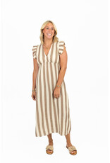 21Jewelz Mouwloze mousseline jurk met ruffles - beige gestreept