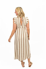21Jewelz Mouwloze mousseline jurk met ruffles - beige gestreept
