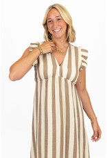 21Jewelz Mouwloze mousseline jurk met ruffles - beige gestreept
