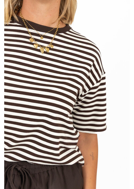 21Jewelz T-shirt met dunne strepen - bruin/wit