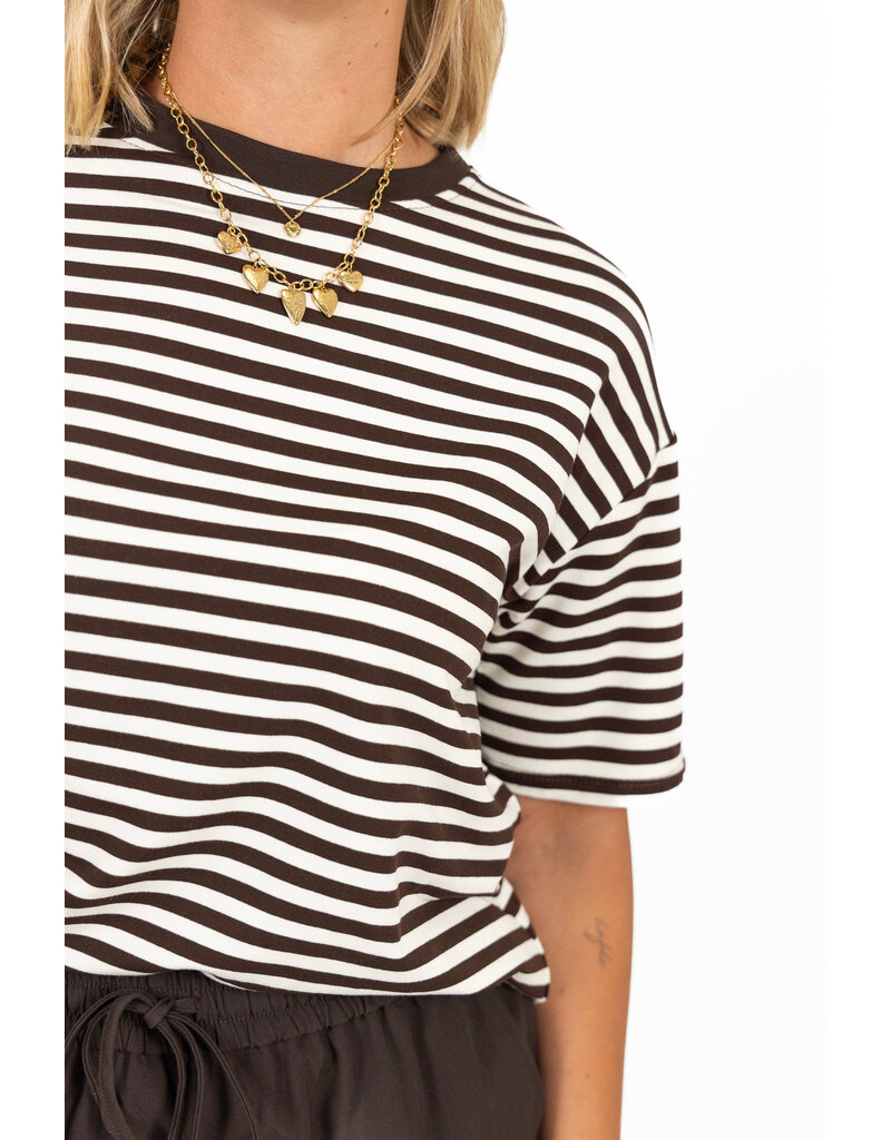 21Jewelz T-shirt met dunne strepen - bruin/wit