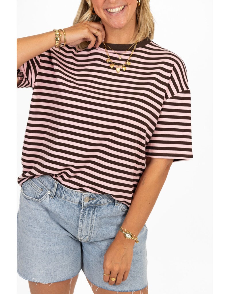 21Jewelz T-shirt met dunne strepen - roze/bruin