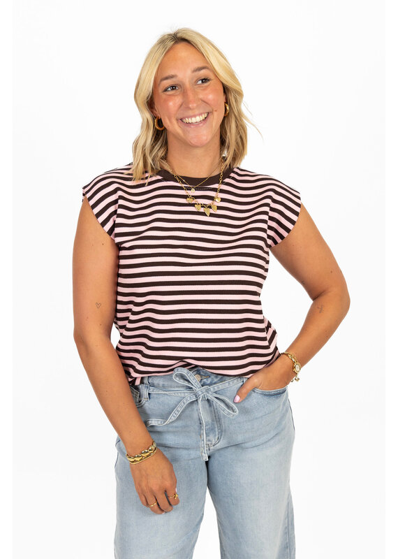 21Jewelz Mouwloos shirt gestreept - bruin/roze