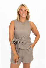 21Jewelz Linnenlook top met strik - taupe