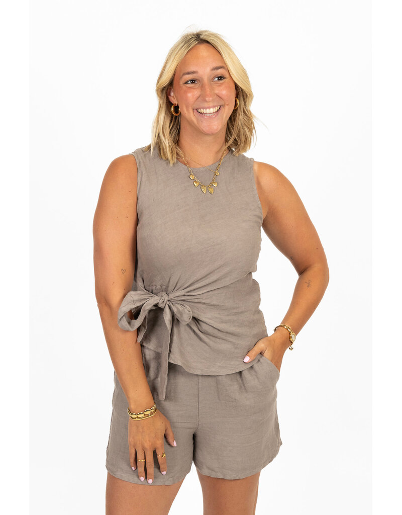 21Jewelz Linnenlook top met strik - taupe