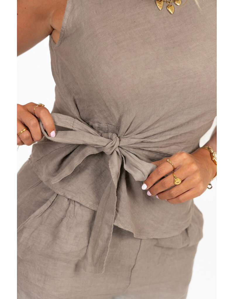 21Jewelz Linnenlook top met strik - taupe
