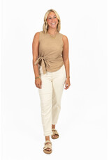 21Jewelz Linnenlook top met strik - camel