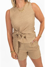 21Jewelz Linnenlook top met strik - camel