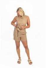 21Jewelz Linnenlook top met strik - camel