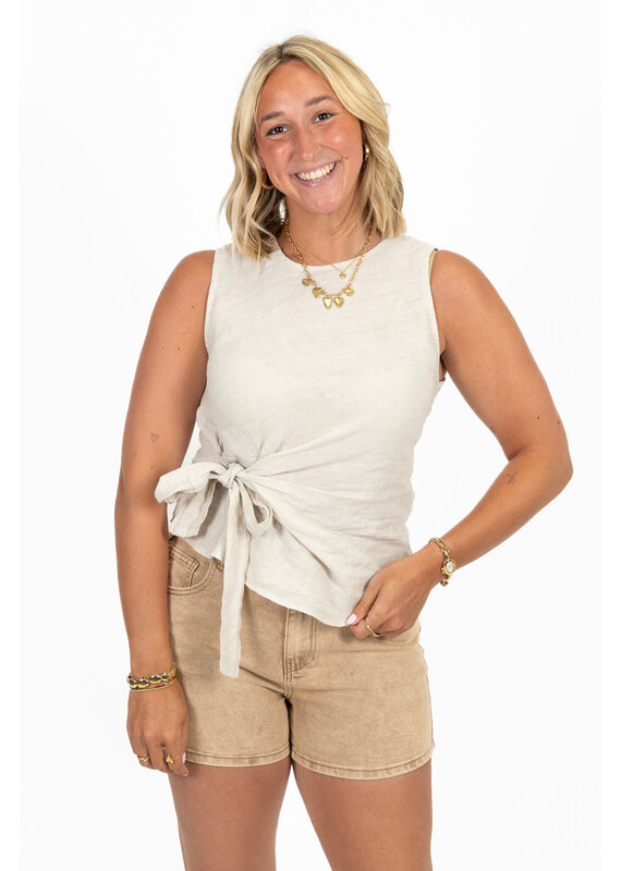 21Jewelz Linnenlook top met strik - beige