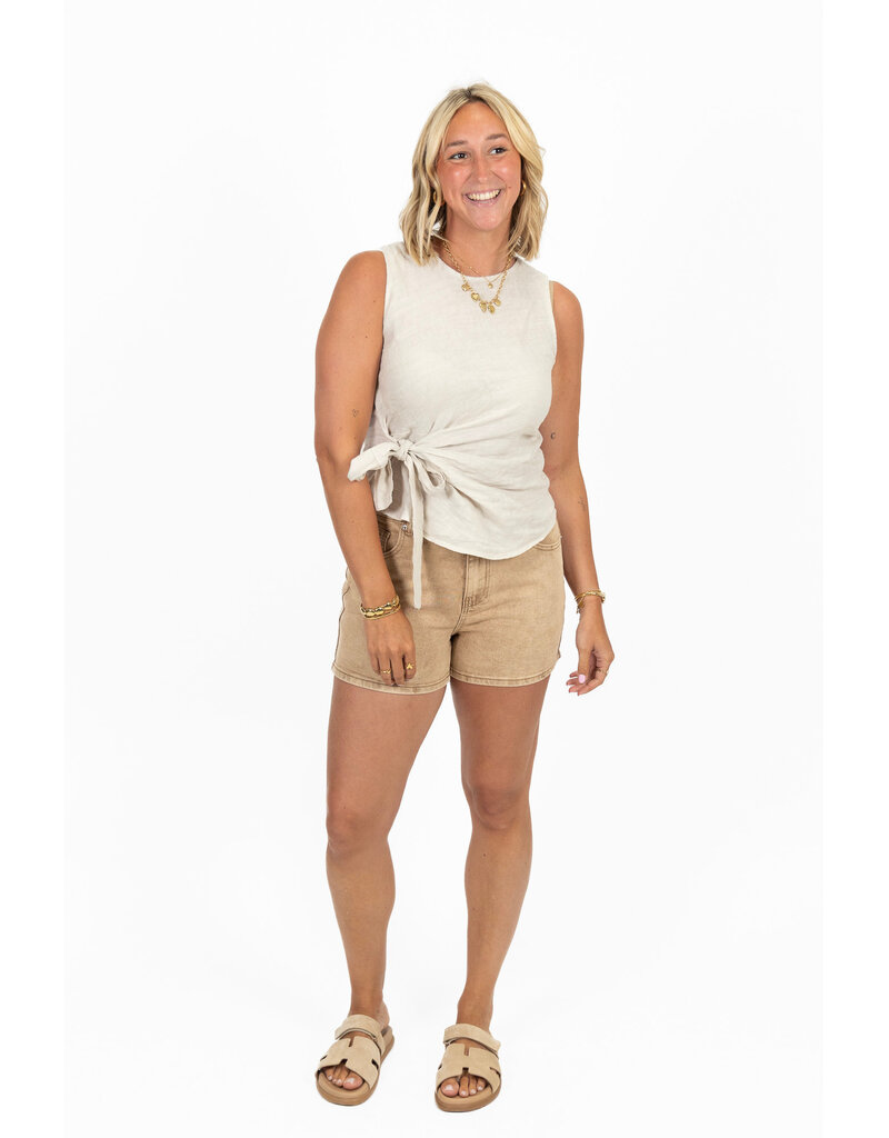 21Jewelz Linnenlook top met strik - beige