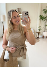 21Jewelz Linnenlook top met strik - camel
