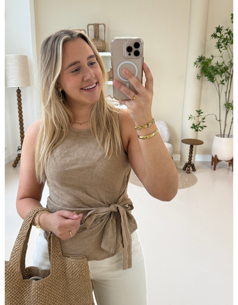 21Jewelz Linnenlook top met strik - camel