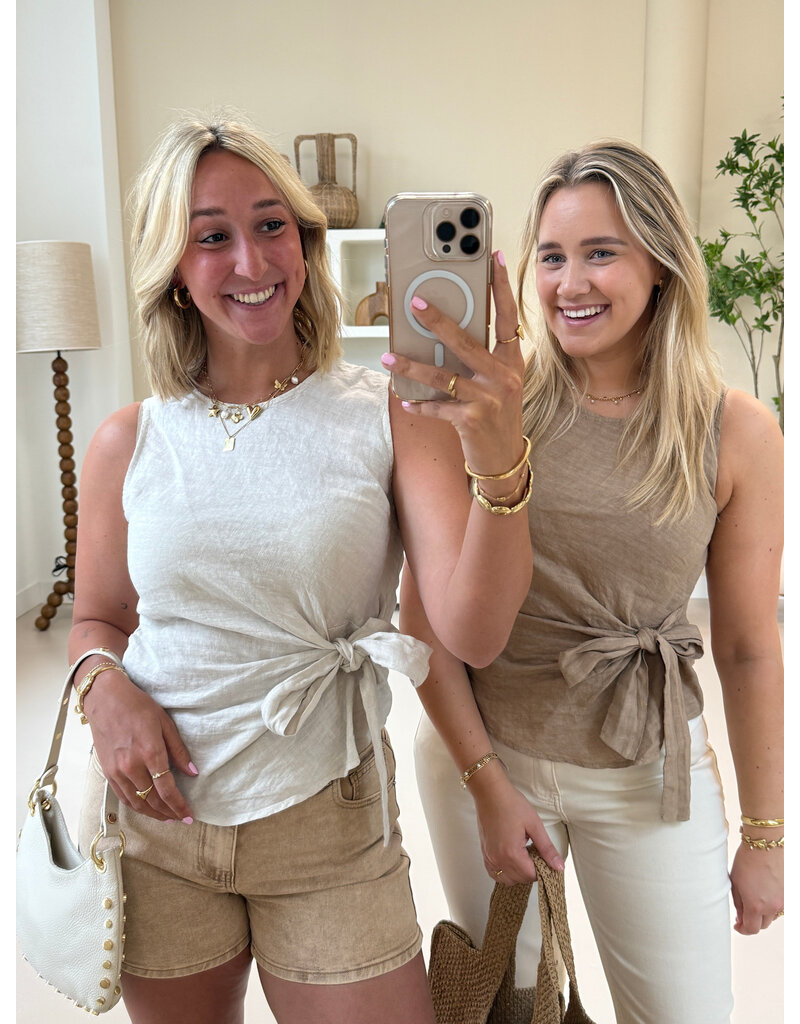 21Jewelz Linnenlook top met strik - camel