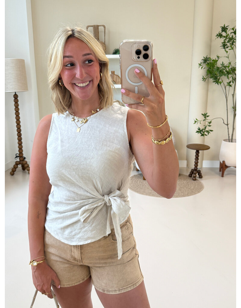 21Jewelz Linnenlook top met strik - beige