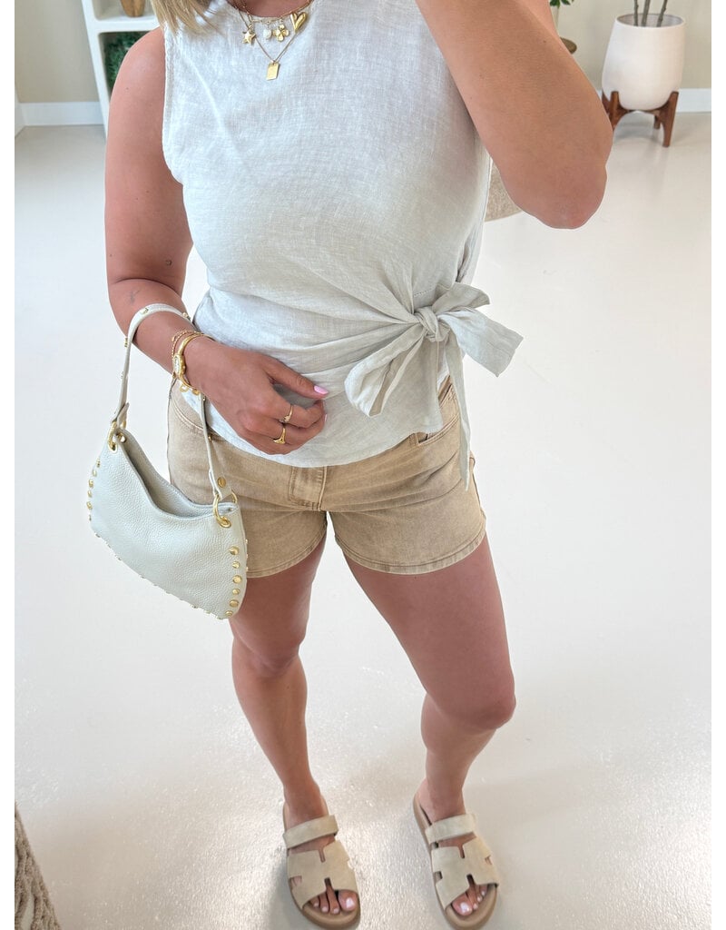 21Jewelz Linnenlook top met strik - beige