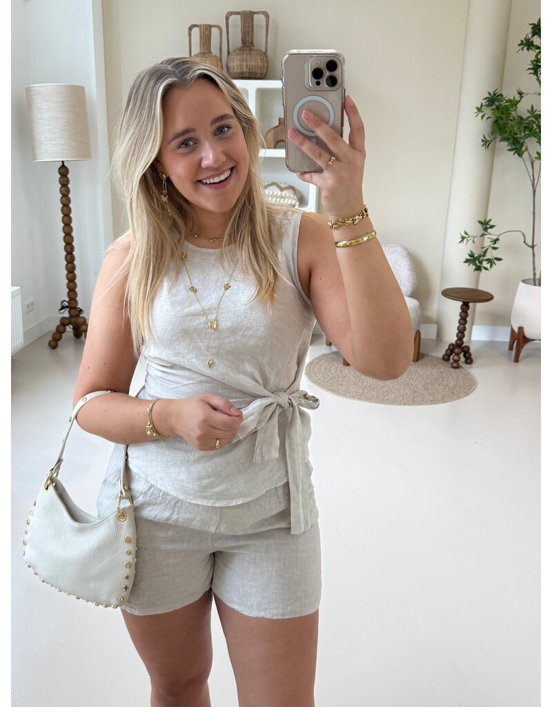21Jewelz Linnenlook top met strik - beige