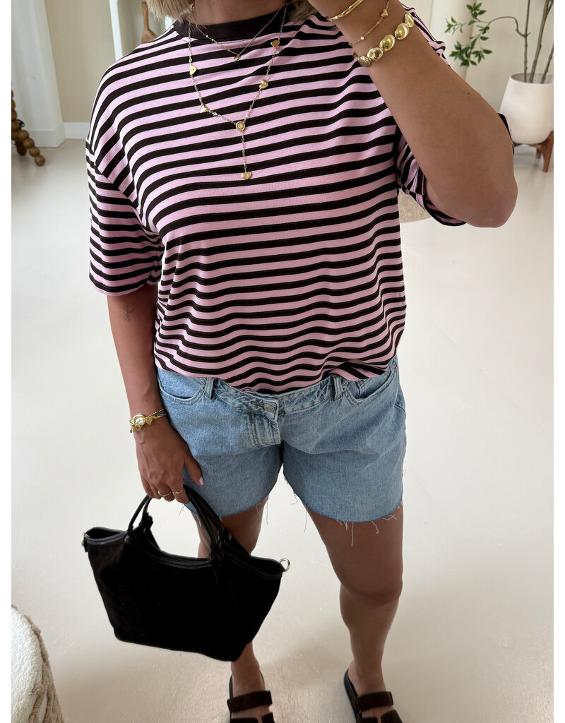 21Jewelz T-shirt met dunne strepen - roze/bruin