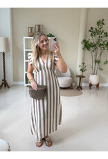 21Jewelz Mouwloze mousseline jurk met ruffles - beige gestreept