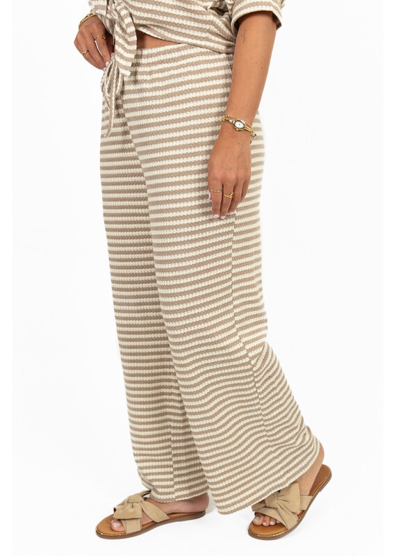 21Jewelz Gehaakte losvallende broek met strepen - taupe/beige