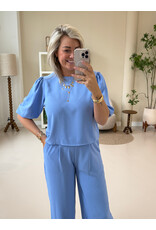 21Jewelz Losvallende blouse met pofmouw - blauw