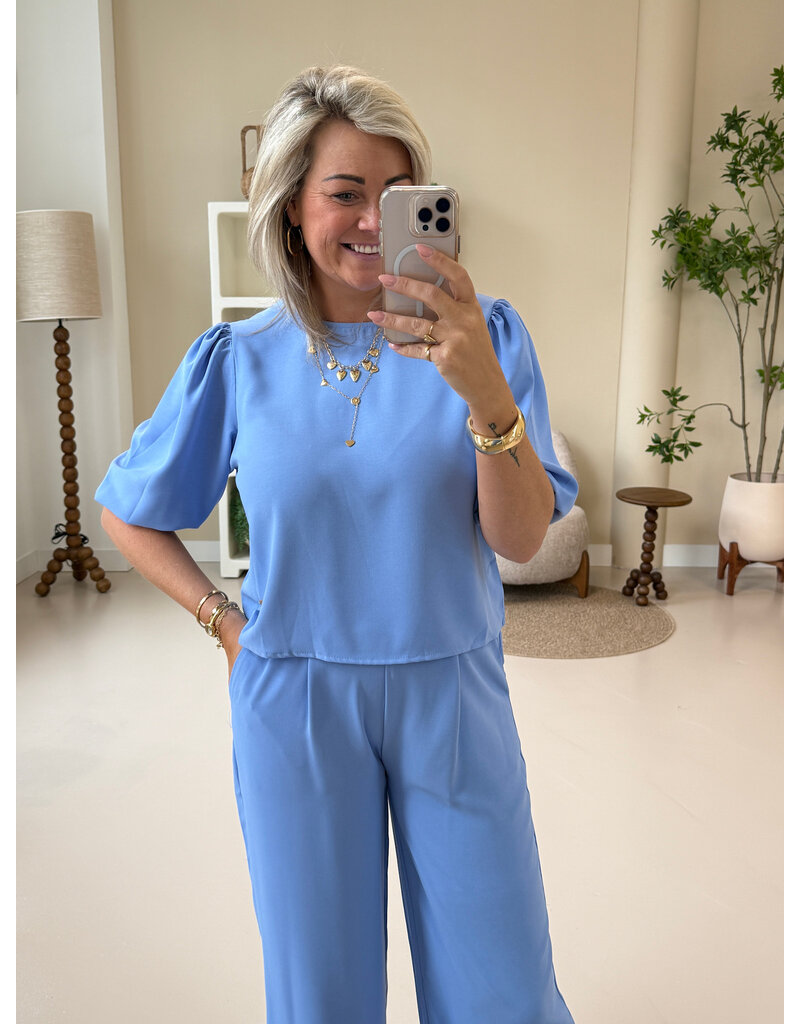 21Jewelz Losvallende blouse met pofmouw - blauw