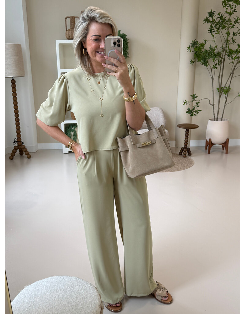 21Jewelz Losvallende blouse met pofmouw - groen