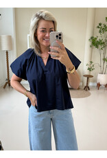 21Jewelz Effen blouse met v-hals & pofmouw - navy blauw