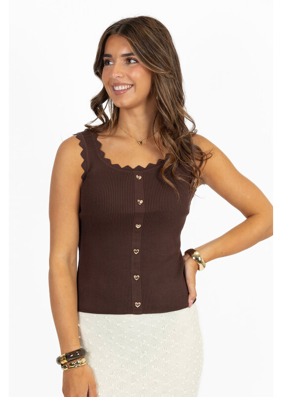 21Jewelz Basic zigzag top met hartjes knopen - bruin