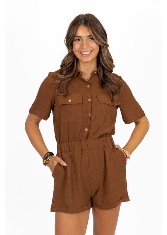 21Jewelz Playsuit met gouden knoopjes - bruin
