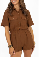 21Jewelz Playsuit met gouden knoopjes - bruin